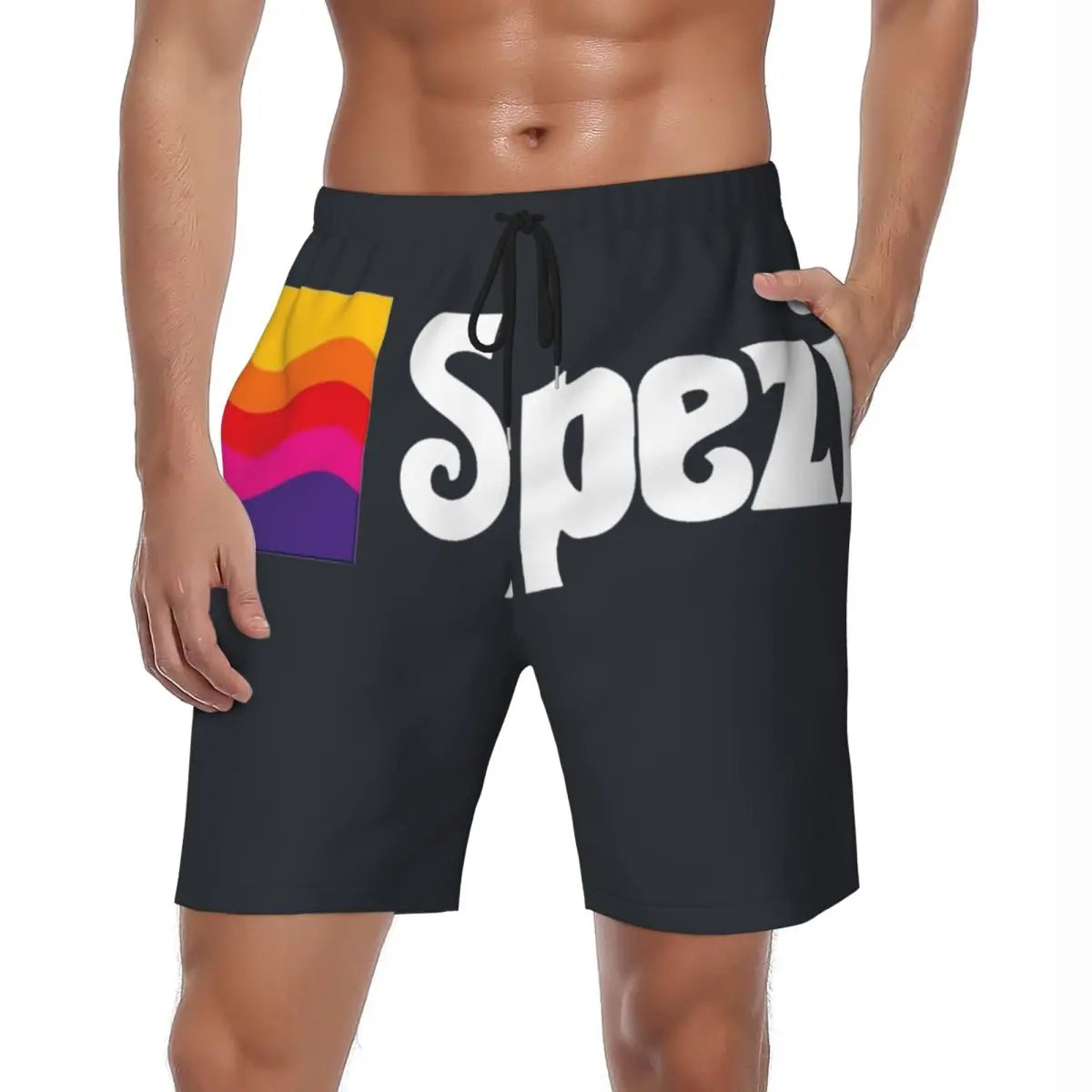 „Paulaner Spezi Badehose / Boardshorts für den Sommer – deutsches Erfrischungsgetränk-Design für Herren, sportliche Badeshorts mit schnelltrocknendem Material